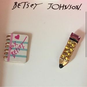 Betsey Johnson Mix Pencil and Notebook Post Earrings Set. New without tags.